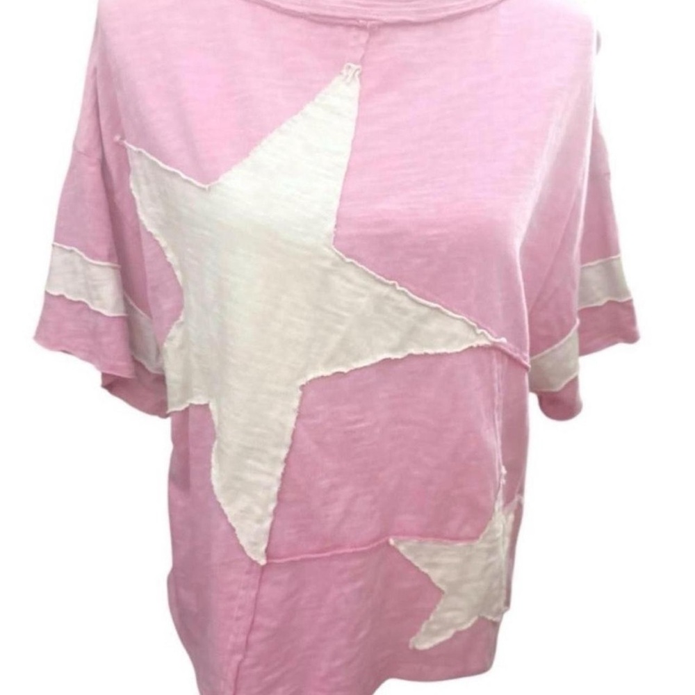 J.her pink mineral washed wide leg striped pants & oversized star patch top - Picture 3 of 9